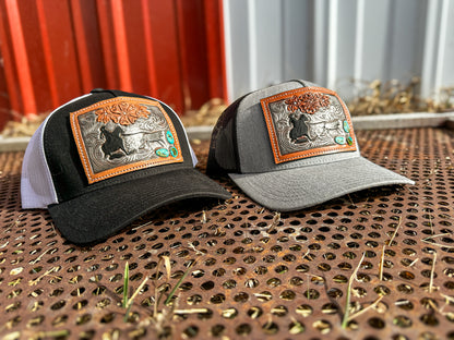 Breakaway Roper Tooled Leather Turquoise Patch Cap