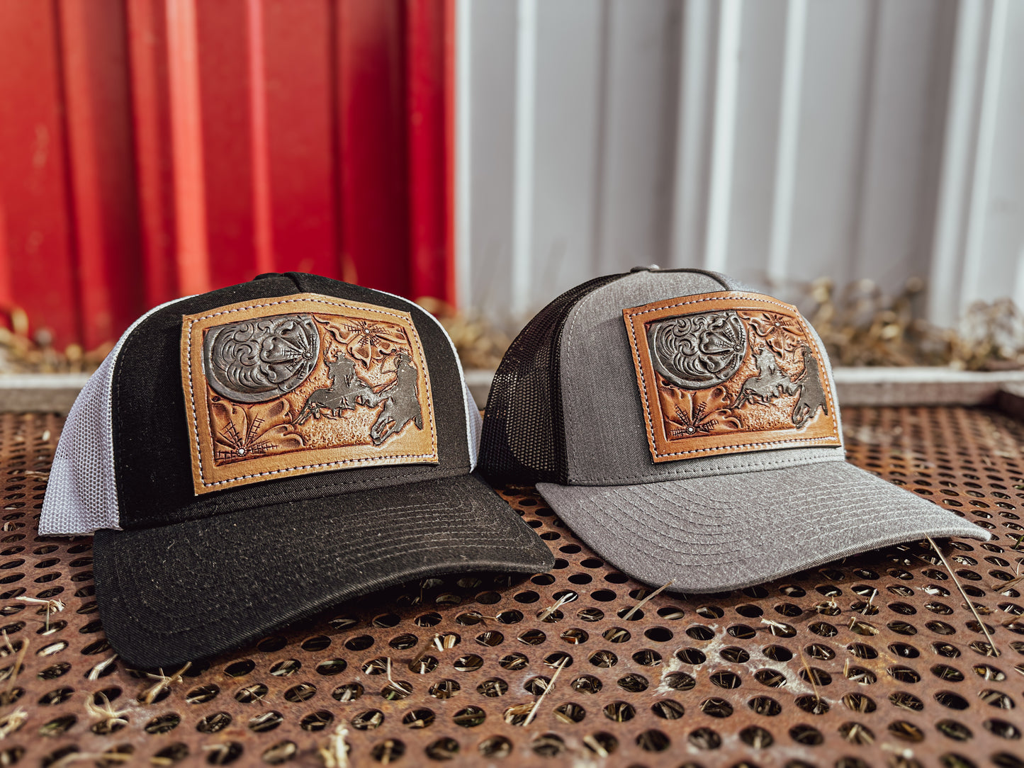 Team Roper Tooled Leather Concho Patch Cap