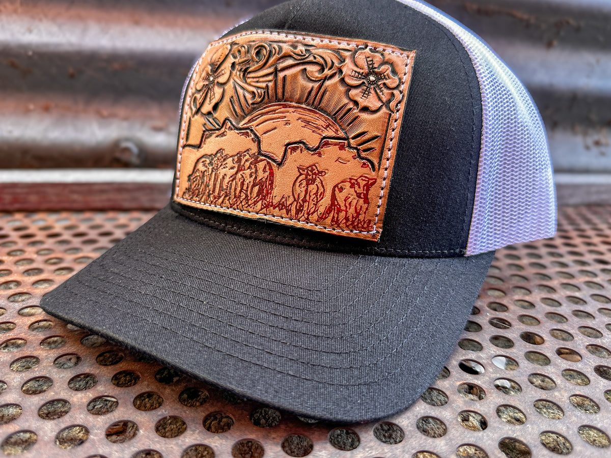Cattle Call Tooled Leather Patch Cap