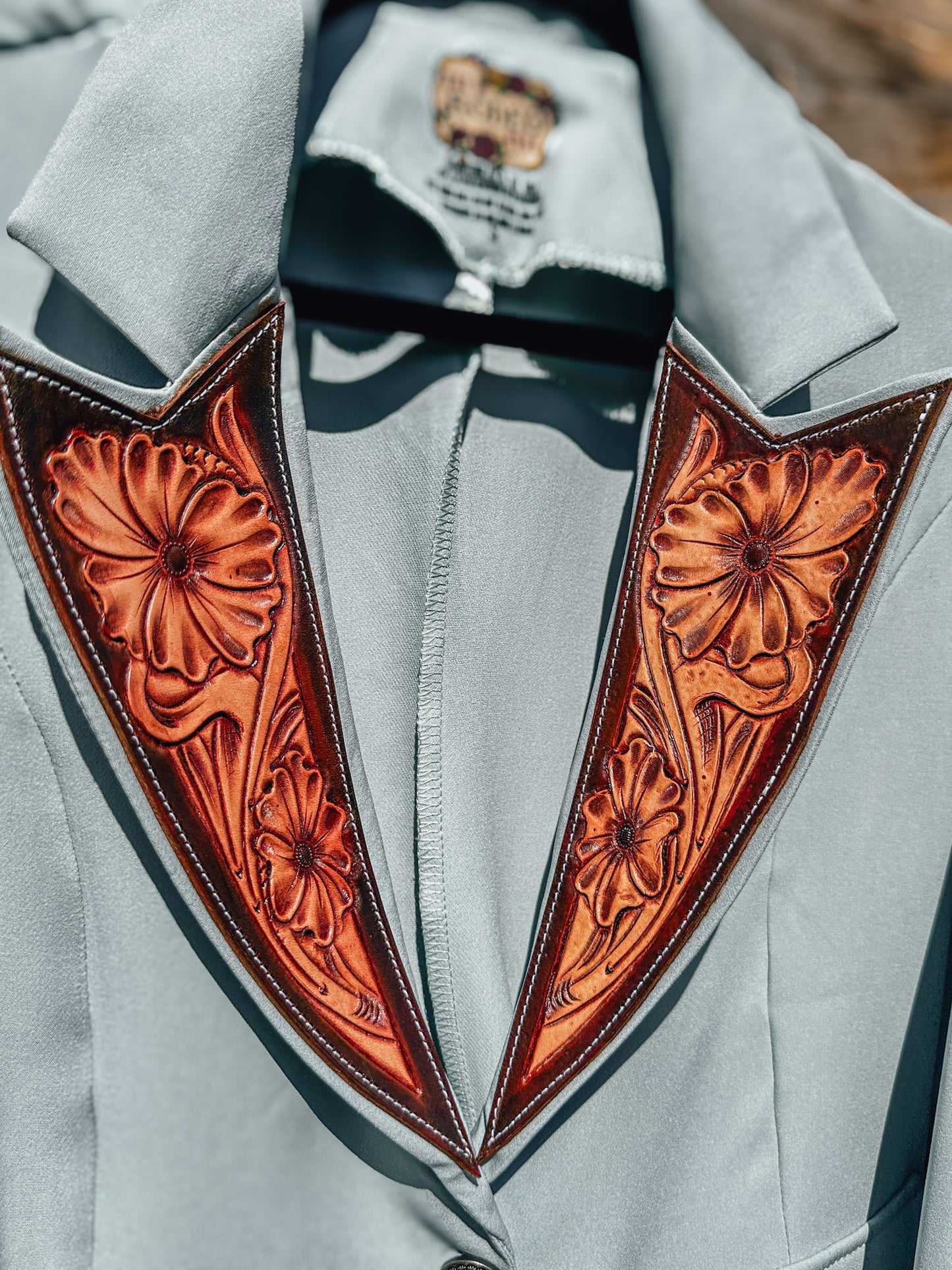 Robins Egg Blue Hand Tooled Lapel Blazer