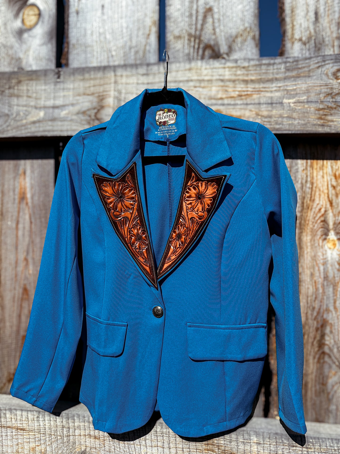 Royal Blue Hand Tooled Lapel Blazer
