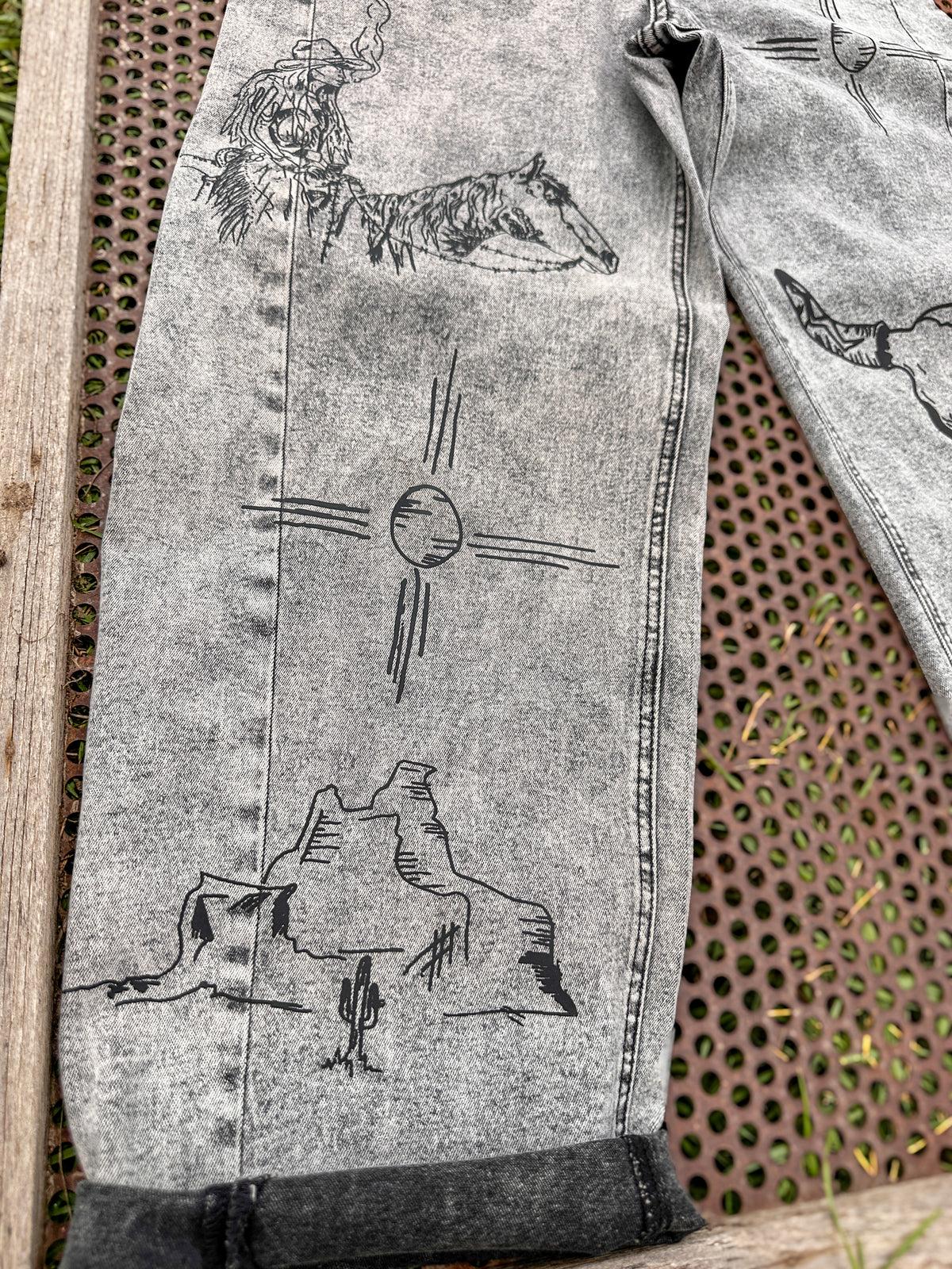 Indian Graffiti Barrel Jeans