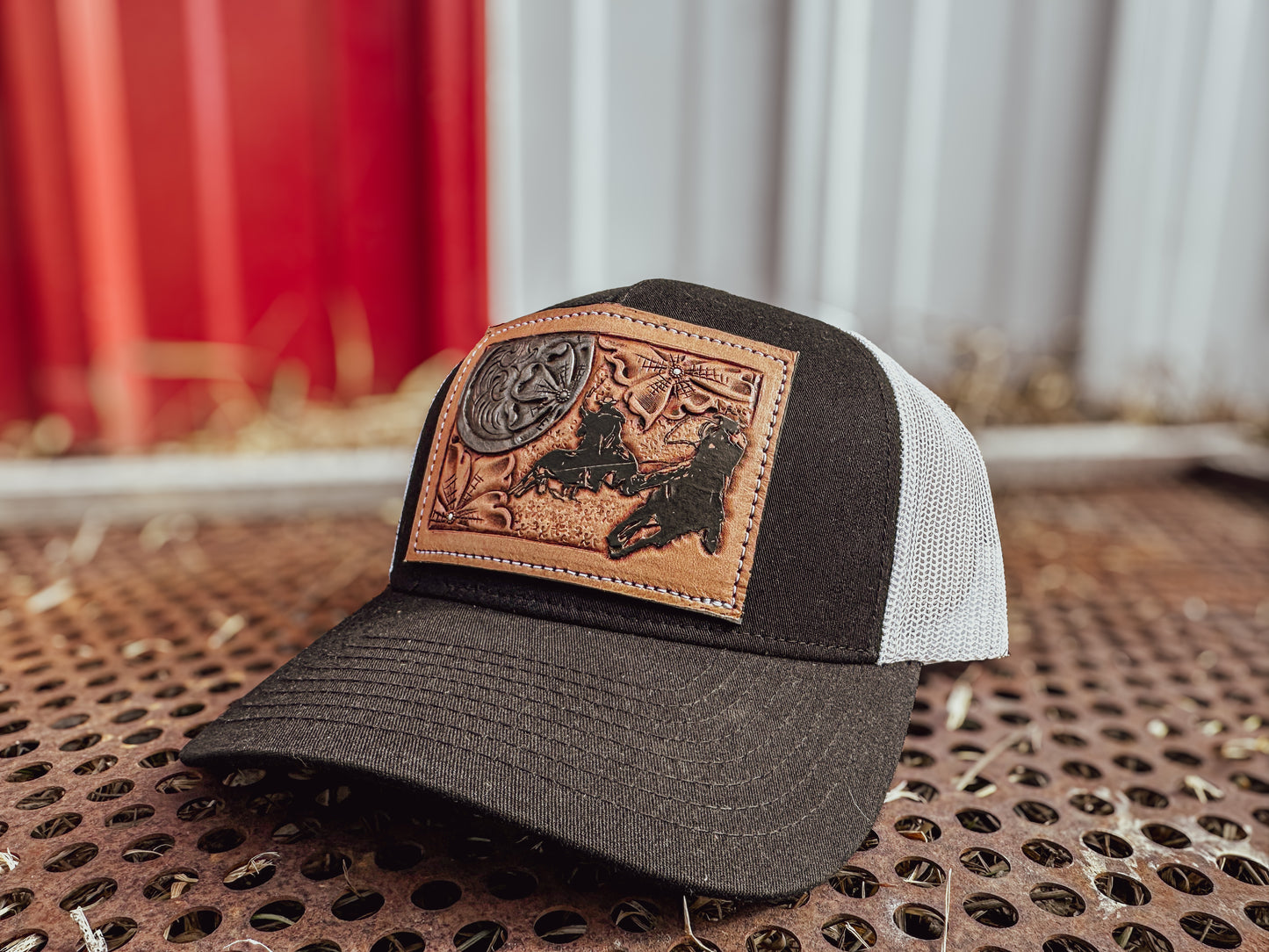 Team Roper Tooled Leather Concho Patch Cap