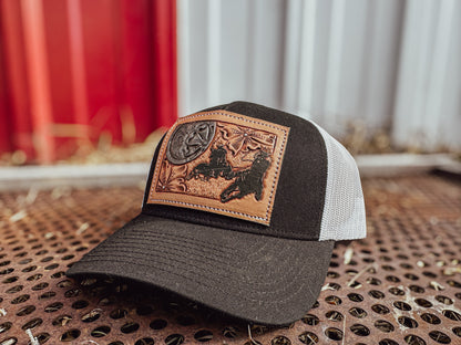 Team Roper Tooled Leather Concho Patch Cap