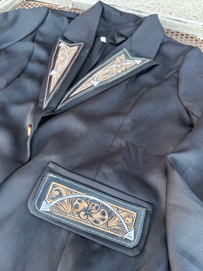 Classic arrow hand tooled leather lapel blazer