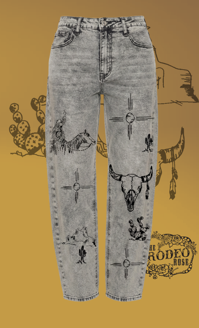 Indian Graffiti Barrel Jeans