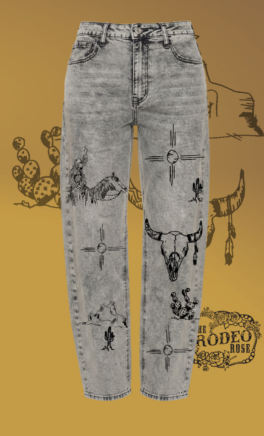 Indian Graffiti Barrel Jeans
