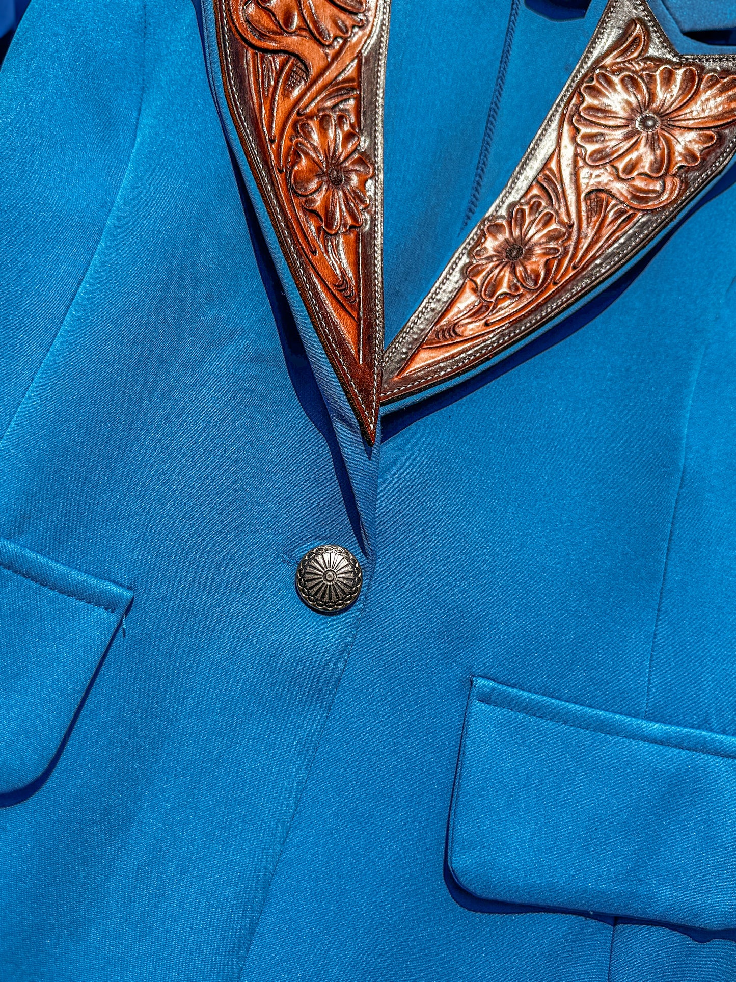 Royal Blue Hand Tooled Lapel Blazer