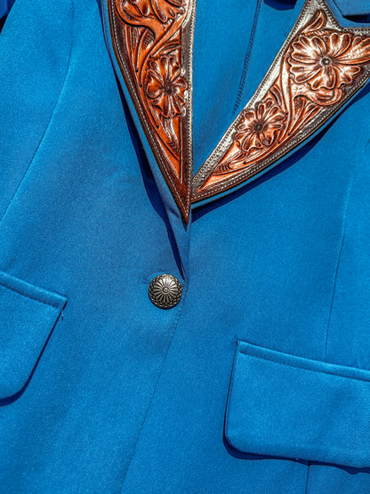 Royal Blue Hand Tooled Lapel Blazer
