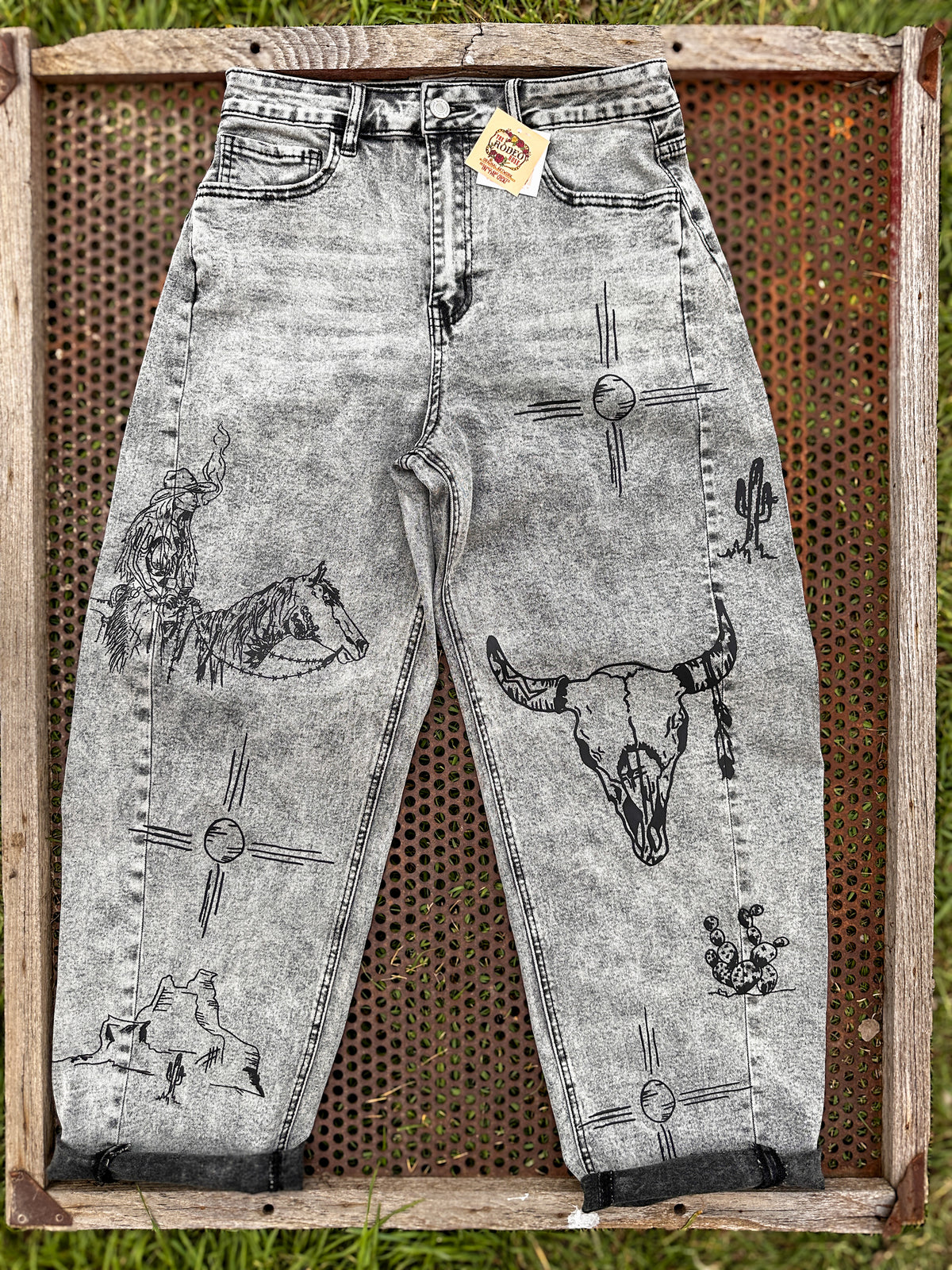 Indian Graffiti Barrel Jeans