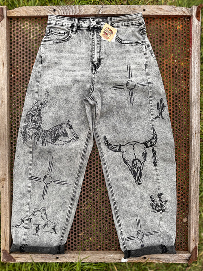 Indian Graffiti Barrel Jeans