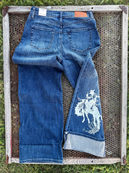 Bronc Cuffed Denim Cropped Jeans Dark Wash