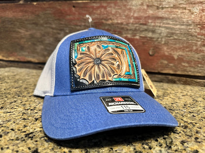 The Daisy Handtooled Leather Patch Cap with Turquoise Southwestern Border***special edition colors*** The Rodeo Rose
