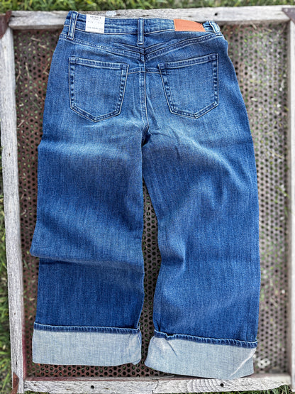 Bronc Cuffed Denim Cropped Jeans Dark Wash