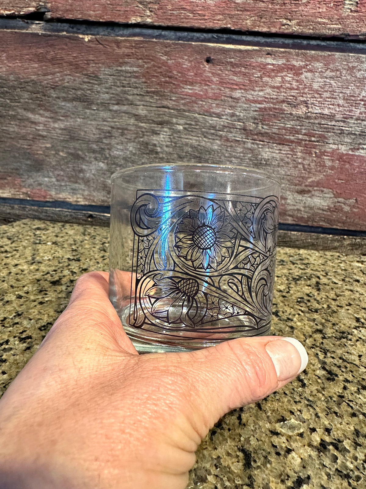 On the Rocks Glass floral tooled design – The Rodeo Rose