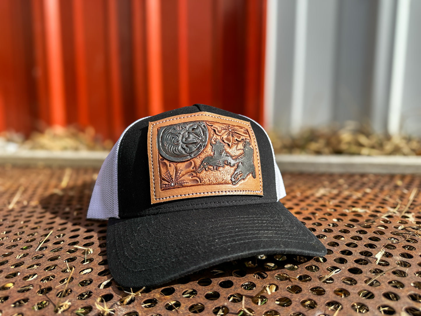 Team Roper Tooled Leather Concho Patch Cap