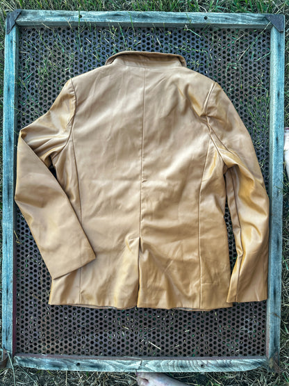 Light Brown Pleather Blazer with Tooled Pockets