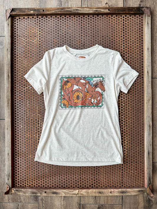 Bareback Horse relaxed fit triblend  t shirt in oatmeal The Rodeo Rose