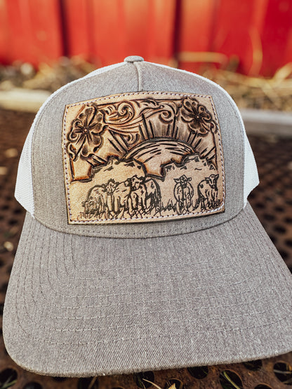 Cattle Call Tooled Leather Patch Cap