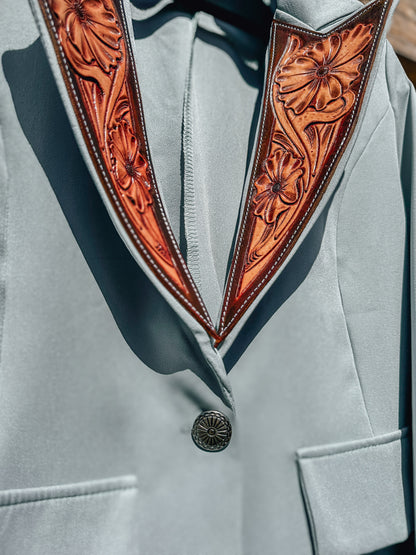 Robins Egg Blue Hand Tooled Lapel Blazer