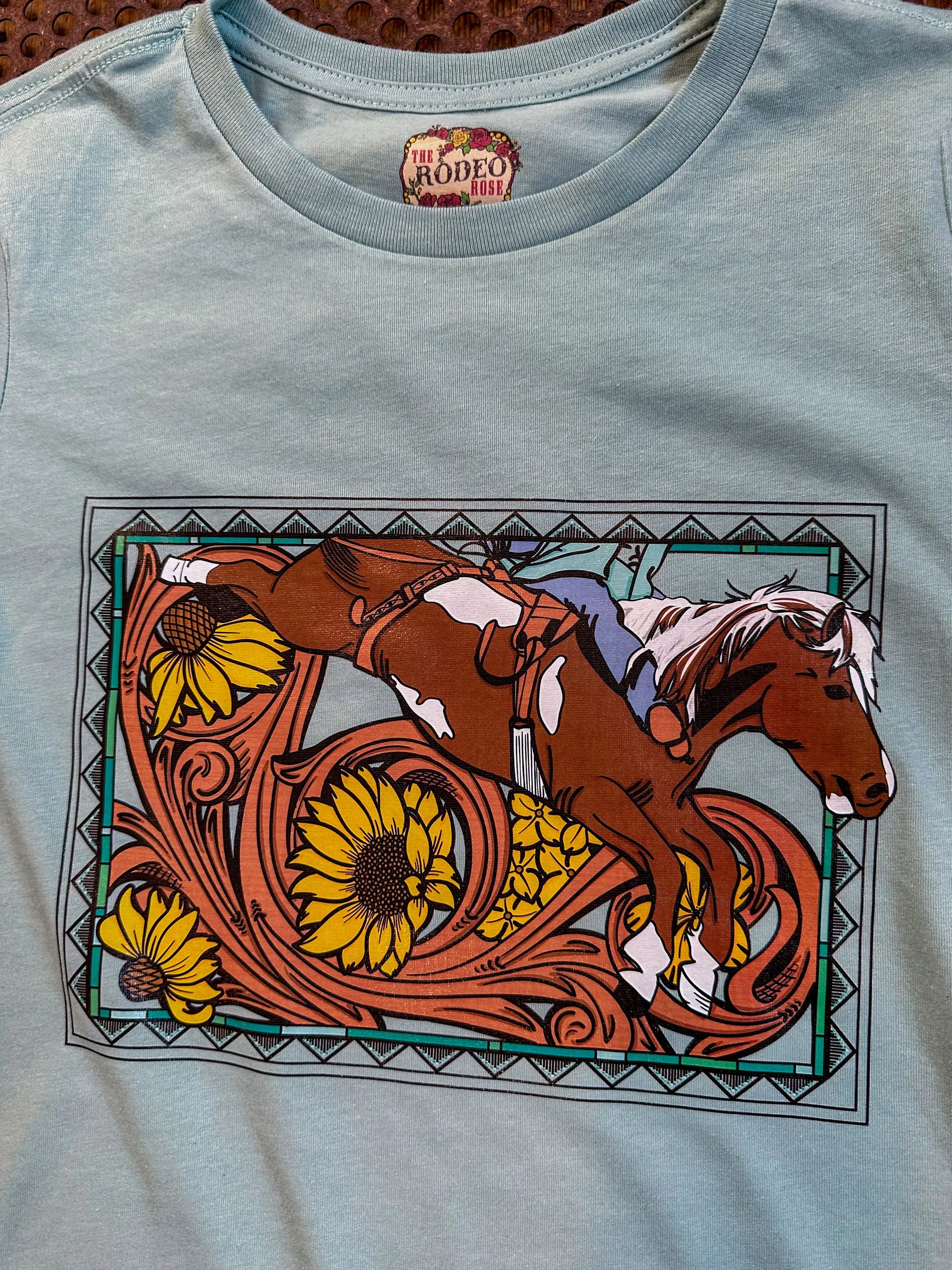 Bareback rider floral scroll tee The Rodeo Rose