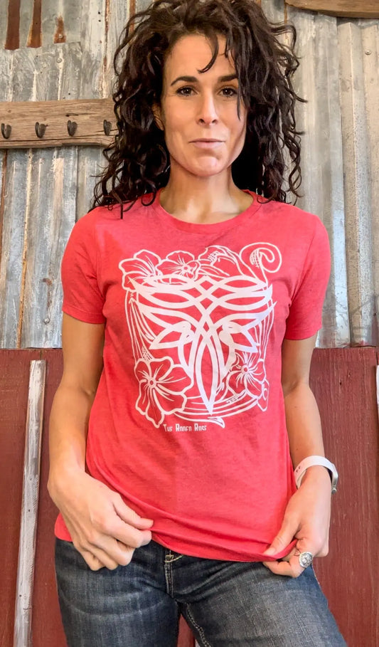 Boot stitch tshirt in heather red The Rodeo Rose