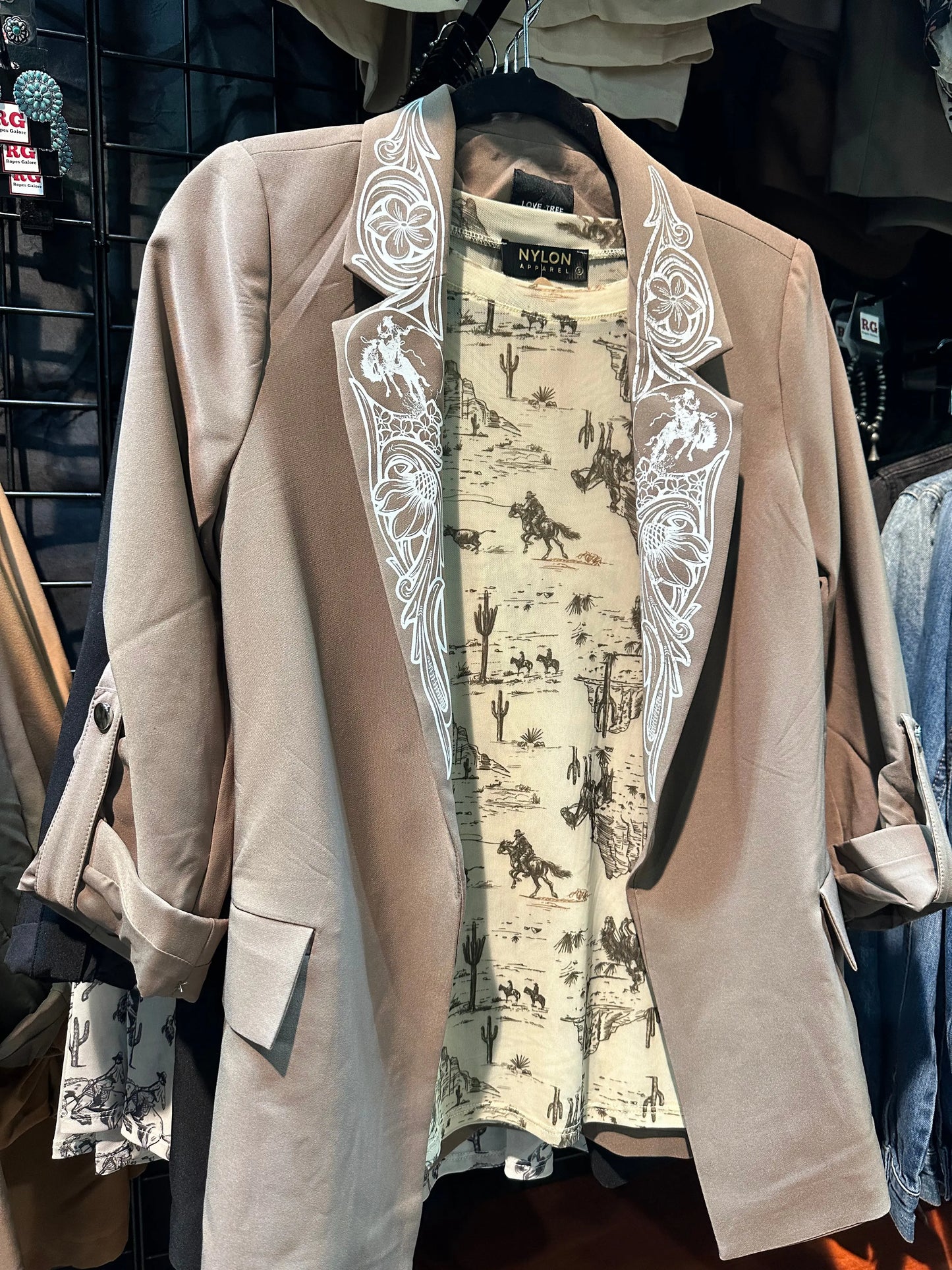 Bronc and Floral Scroll Blazer in Brown The Rodeo Rose