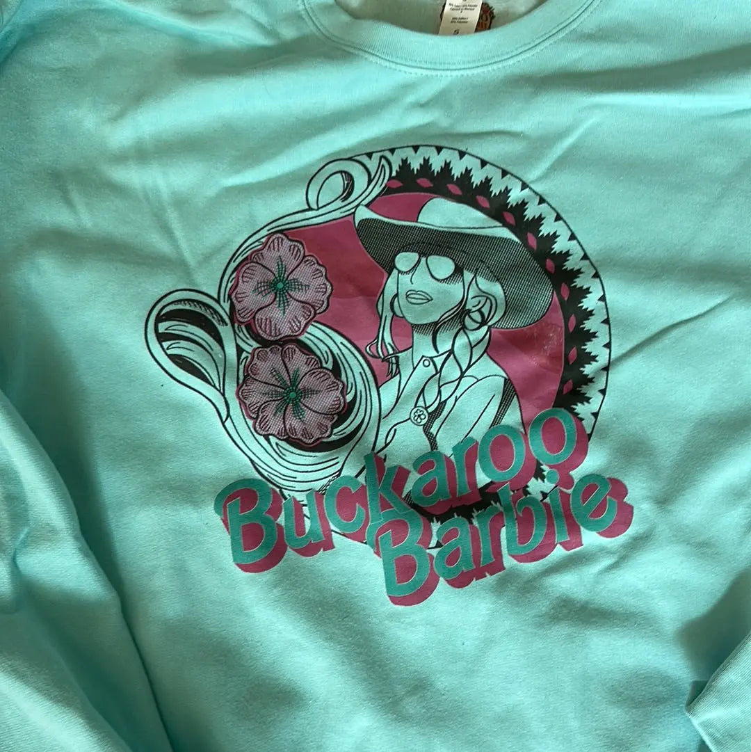 Buckaroo Barbie crewneck sweatshirt soft turquoise The Rodeo Rose