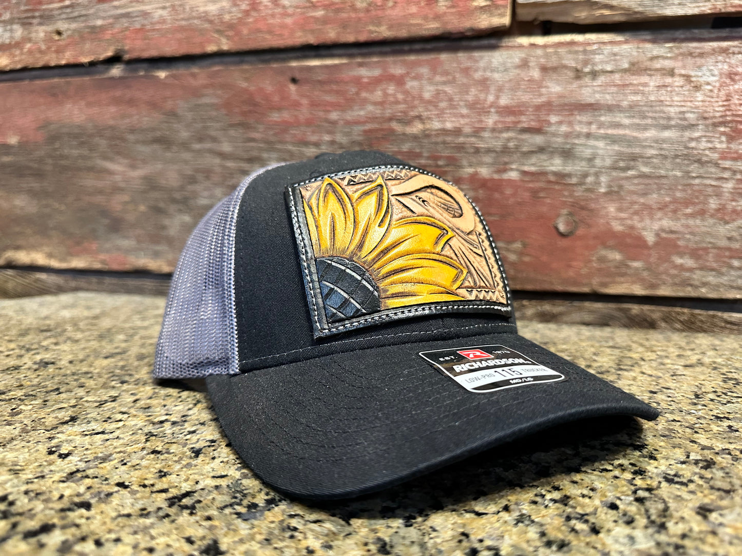 Sunflower and Southwest Handtooled Leather Patch Cap