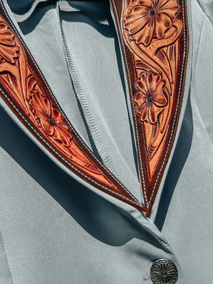 Robins Egg Blue Hand Tooled Lapel Blazer