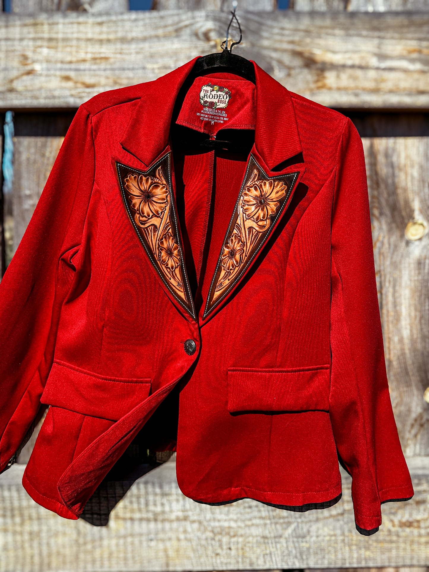 Red Hand Tooled Lapel Blazer