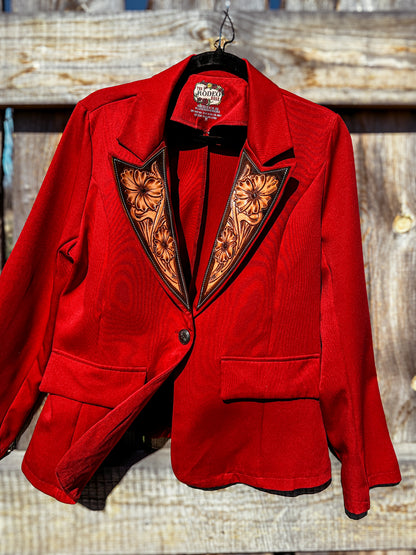 Red Hand Tooled Lapel Blazer
