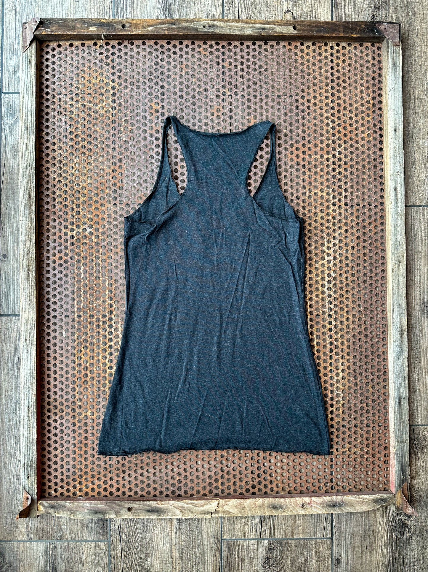 Ranch Bronc triblend razor back tank in black heather The Rodeo Rose