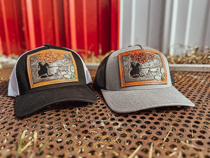 Breakaway Roper Tooled Leather Turquoise Patch Cap