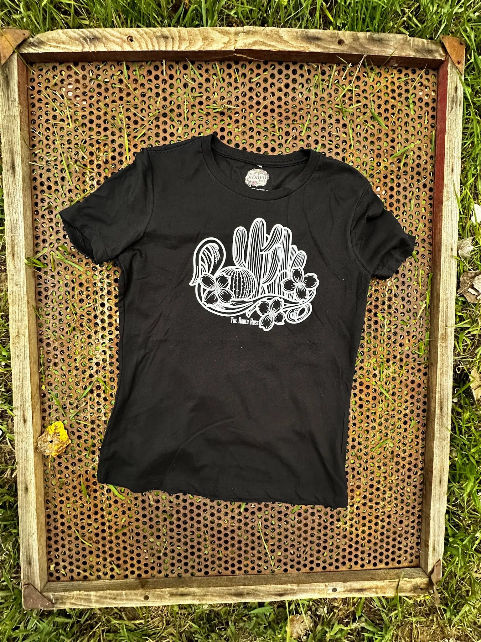 Cactus floral tshirt in black The Rodeo Rose
