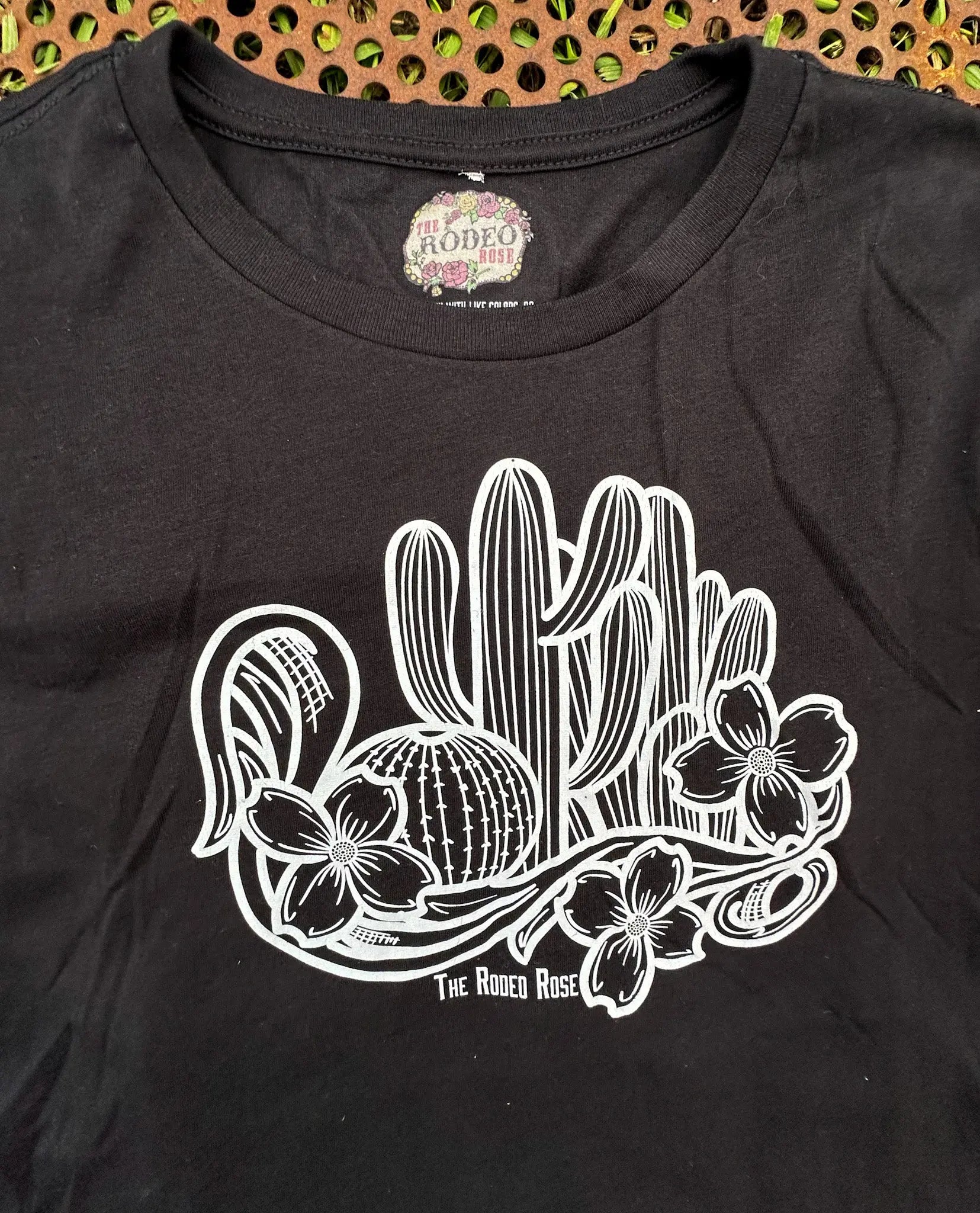 Cactus floral tshirt in black The Rodeo Rose