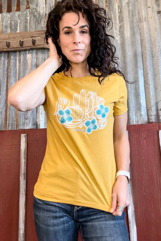 Cactus floral tshirt in mustard The Rodeo Rose