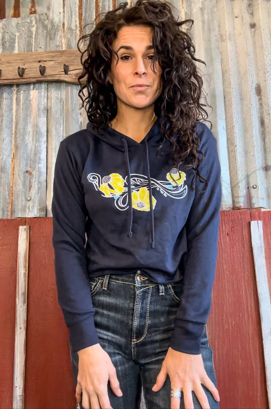 Coneflower crop hooded sweat shirt in navy The Rodeo Rose