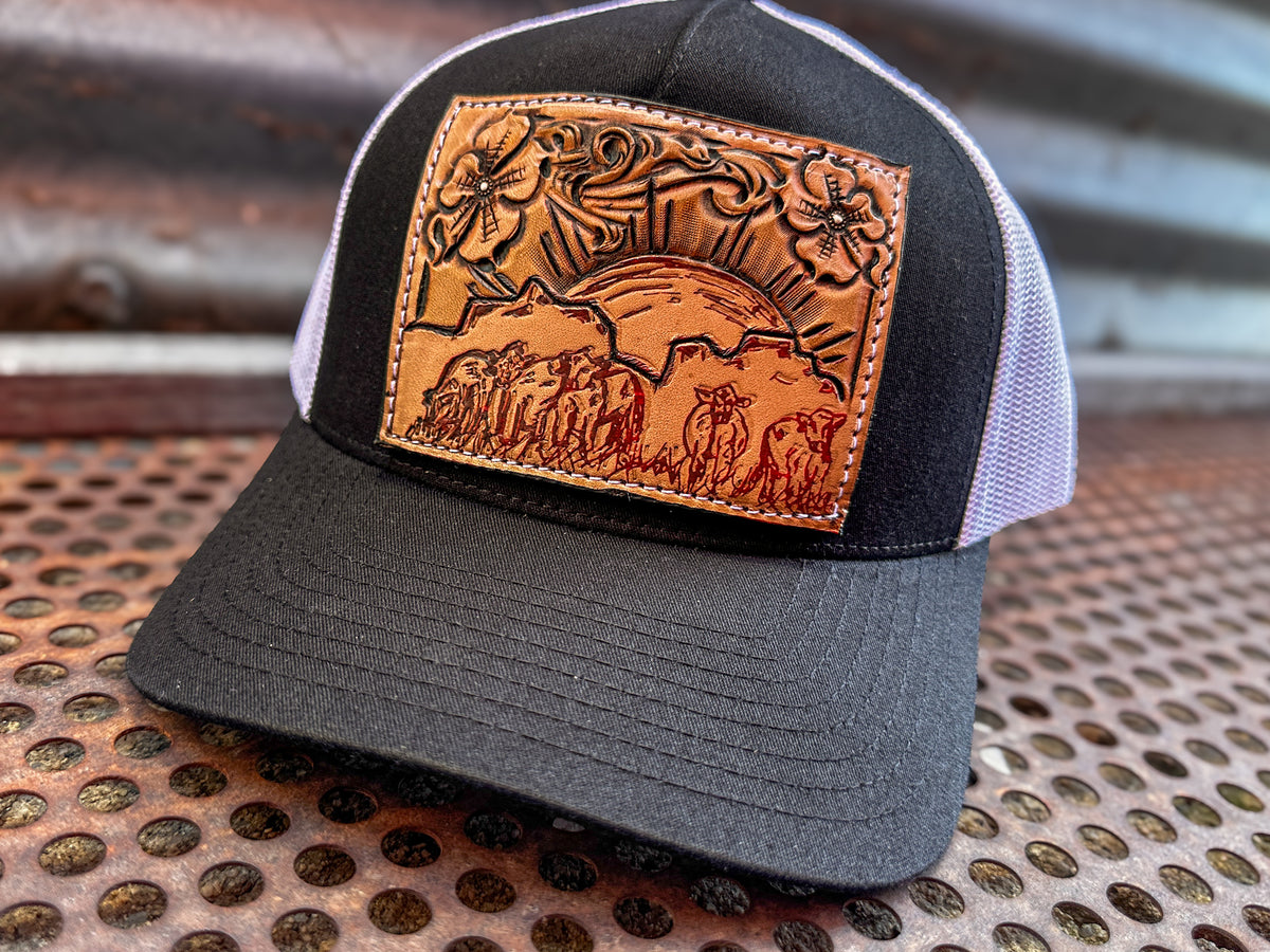 Cattle Call Tooled Leather Patch Cap