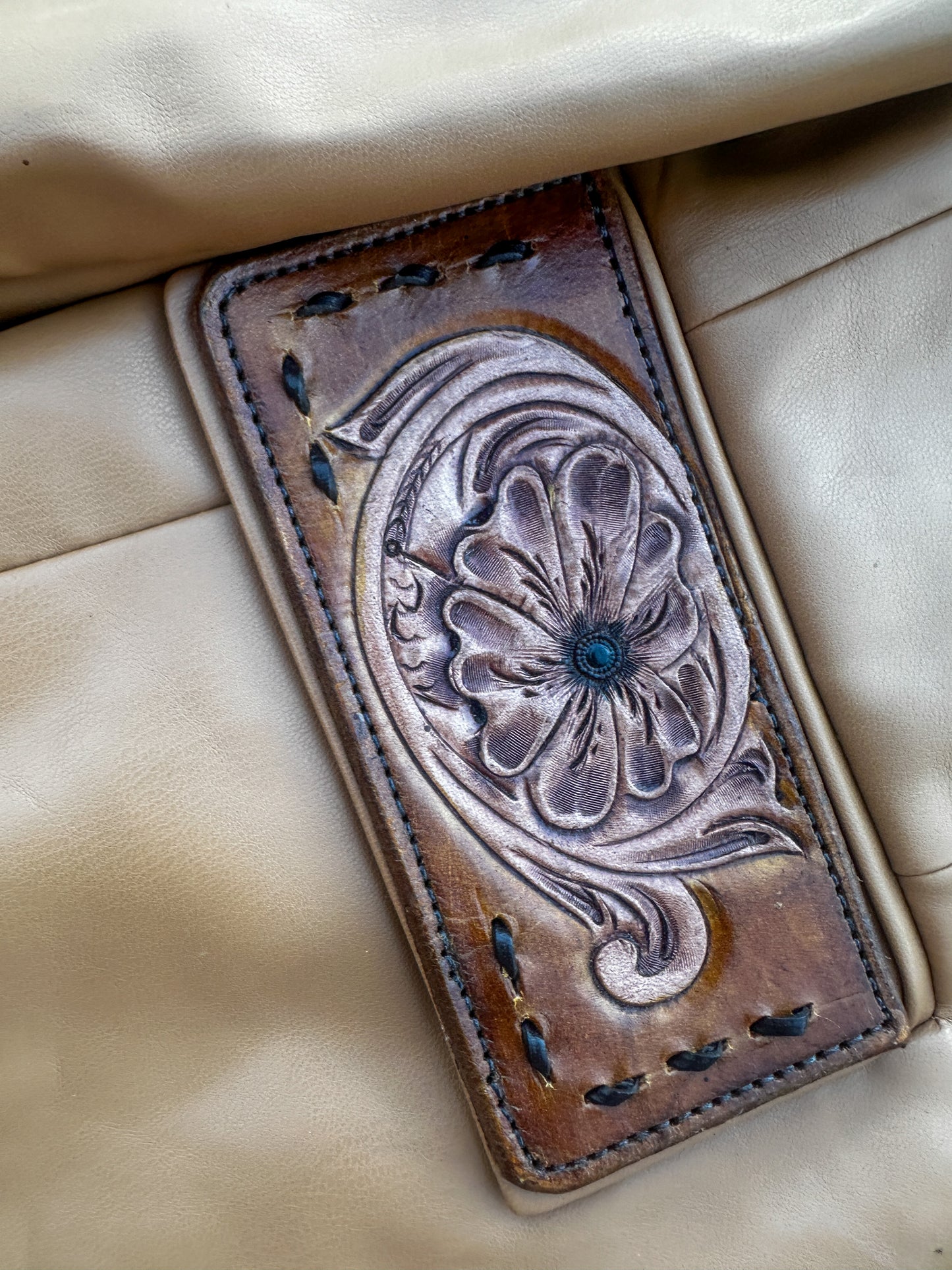 Light Brown Pleather Blazer with Tooled Pockets