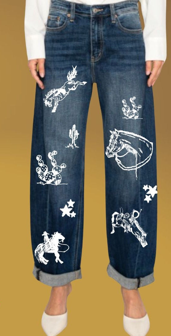 Cowboy Graffiti Barrel Jeans