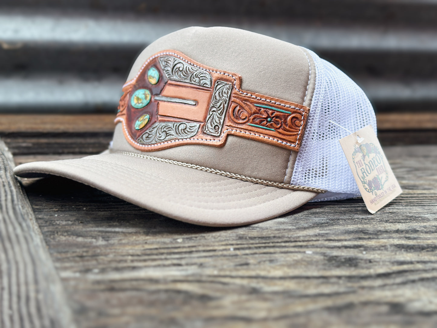 Turquoise Handtooled Buckle Cap