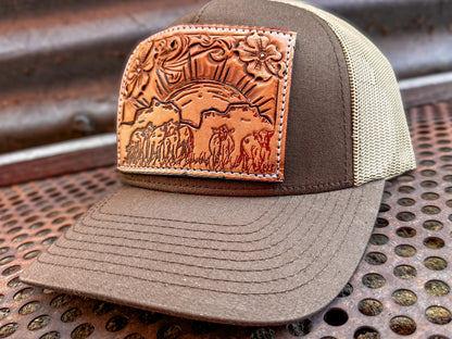 Cattle Call Tooled Leather Patch Cap