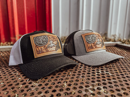 Team Roper Tooled Leather Concho Patch Cap