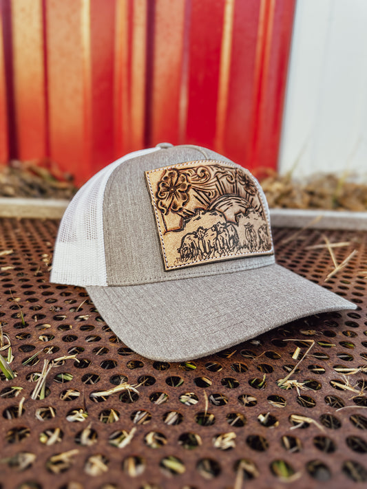 Cattle Call Tooled Leather Patch Cap