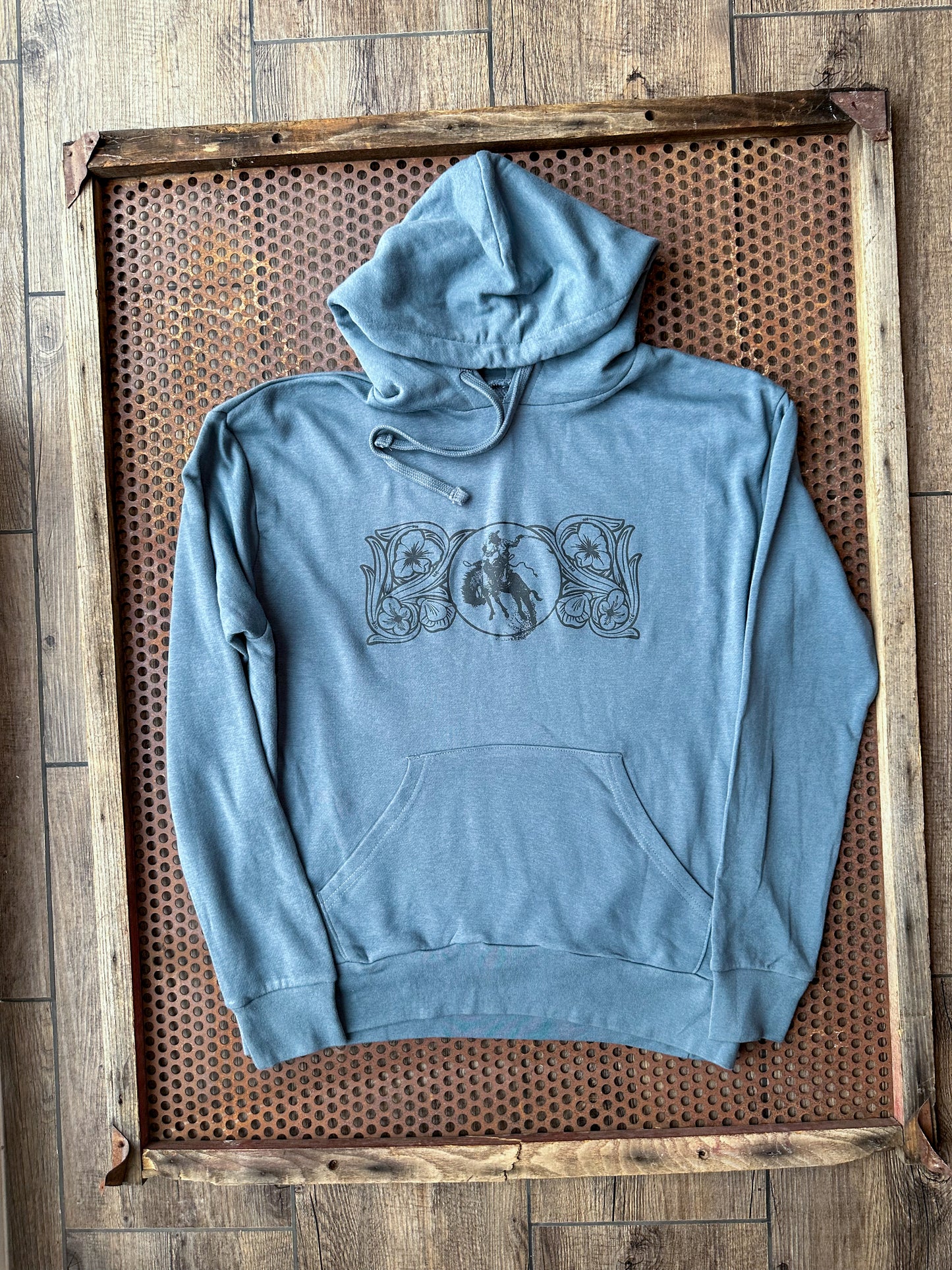 Ranch Bronc lightweight hooded terry sweatshirt in denim  blue The Rodeo Rose