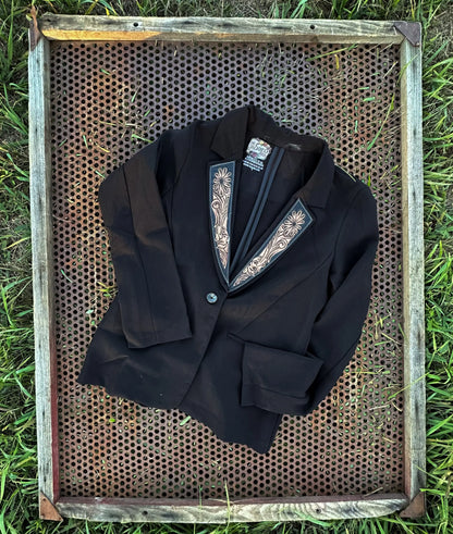 Handtooled leather Lapel Blazer in Lightweight Black The Rodeo Rose