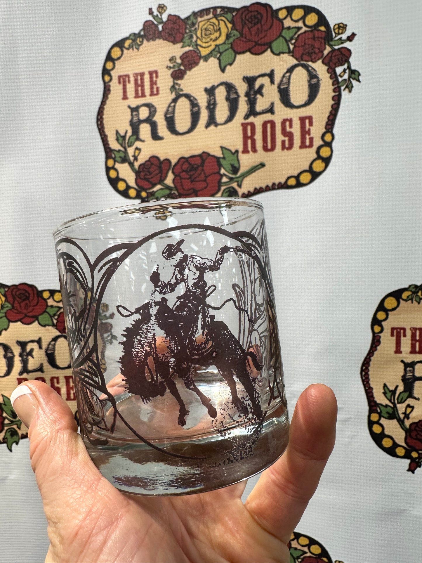 On the Rocks Glass Bronc The Rodeo Rose