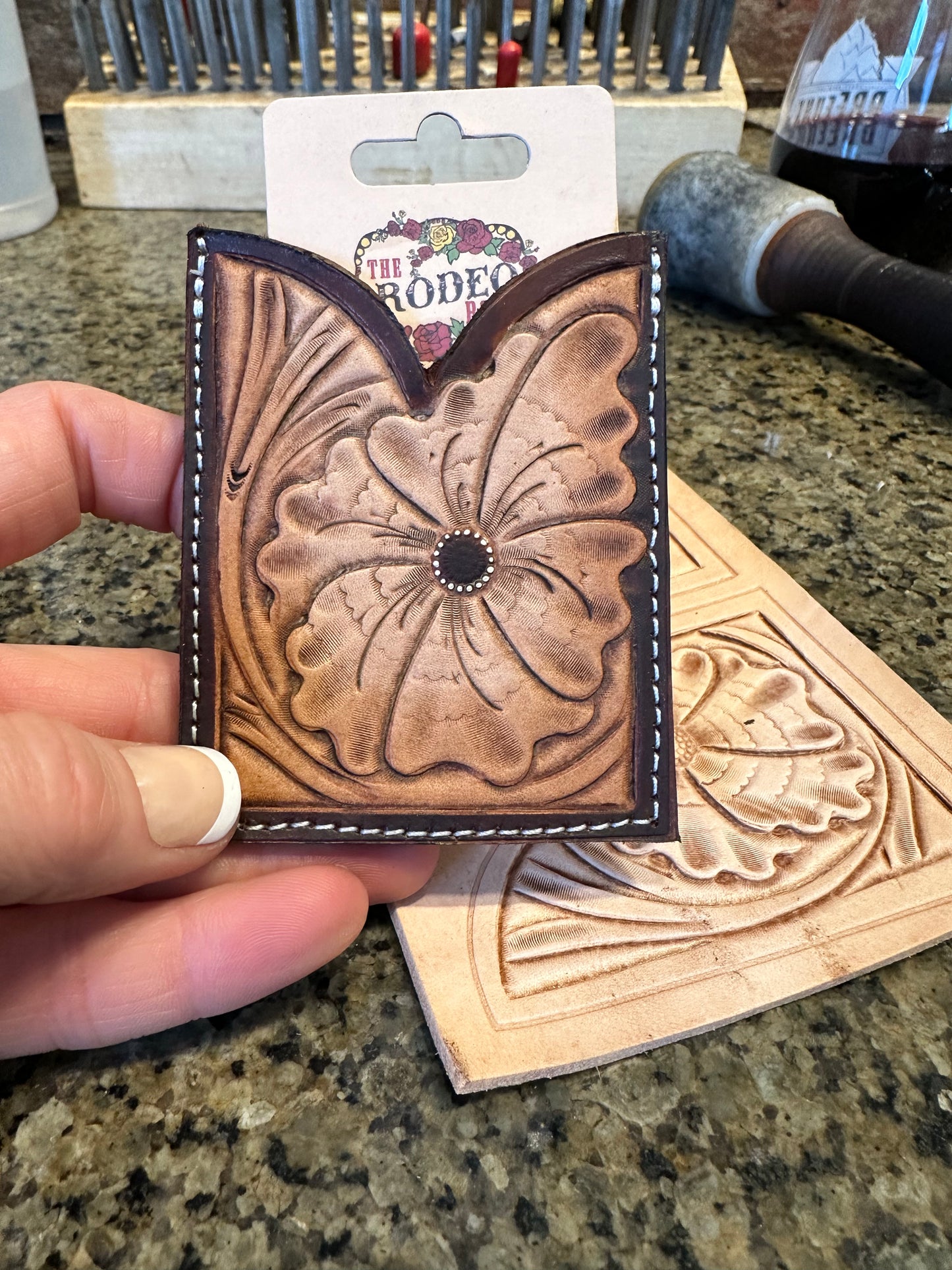 Hand Tooled Leather Boot Wallet with a Sheridan Flower The Rodeo Rose