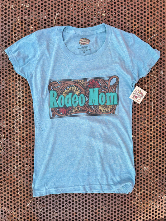 Rodeo Mom T shirt in Soft Heather Blue The Rodeo Rose